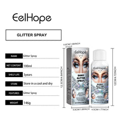 EELHOPE Shimmering Glitter Spray - Highlight Spray for Hair, Body, and Festivals