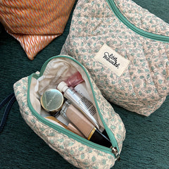 French floral makeup bag with a large capacity cotton fabric storage pouch