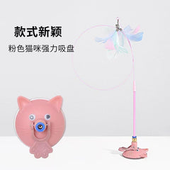 New strong suction self-entertainment cat teaser, detachable, handheld feather with bell, factory wholesale, long rod interaction, colors: black and blue