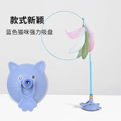 New strong suction self-entertainment cat teaser, detachable, handheld feather with bell, factory wholesale, long rod interaction, colors: black and blue