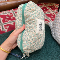 French floral makeup bag with a large capacity cotton fabric storage pouch