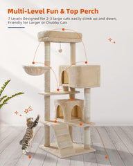 Cat Tree for Large Cats Adult with Super Large Top Perch, 56.3" Cat Tower for Large Cats with Plush Hammock, Cat Shelves and Dangling Pompom, Cat Scratching Posts and 2 Condos Houses, scratching pads & posts1