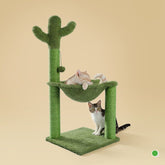 Cactus Cat Tree 40" Cat Tower with Large Metal Carpet Hammock, Cat Scratching Post for Indoor Cats with Condo& Dangling Ball, Green