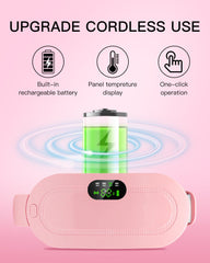 Cordless Heating Pad, Electirc Period Heating Pad for Cramps Portable Warm Belt with 3 Heat Levels and 4 Massage Modes Fast Heating Pad for Menstrual Pain Women and Girl, Pink