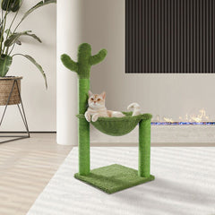 Cactus Cat Tree 40" Cat Tower with Large Metal Carpet Hammock, Cat Scratching Post for Indoor Cats with Condo& Dangling Ball, Green