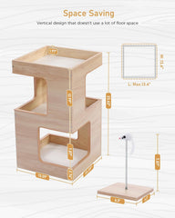 Cat Condo Small Modern Cat Tree for Indoor Cats, 23.6" Wood Cat Furniture, Cat Tower with Free Cat Toy, Scratching Pad and Removable Soft Mats for Kitten Beige