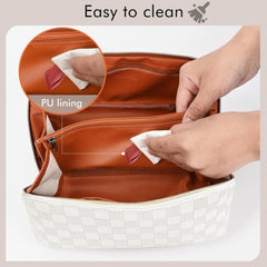 Checkered Cosmetic Bag Large Travel Makeup Bag Waterproof Big Cosmetics bag for Women Portable Handle Makeups Organizer Toiletry Purse (Large)1