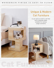 Cat Condo Small Modern Cat Tree for Indoor Cats, 23.6" Wood Cat Furniture, Cat Tower with Free Cat Toy, Scratching Pad and Removable Soft Mats for Kitten Beige