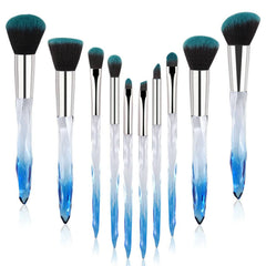 10pcs high-end makeup brush, crystal blue foundation brush eyeshadow brush professional makeup brush