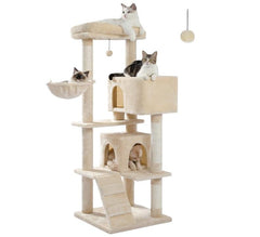 Cat Tree for Large Cats Adult with Super Large Top Perch, 56.3" Cat Tower for Large Cats with Plush Hammock, Cat Shelves and Dangling Pompom, Cat Scratching Posts and 2 Condos Houses, scratching pads & posts1