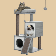 PAWZ Road 35 Inches Wooden Medium Cat Tree House1