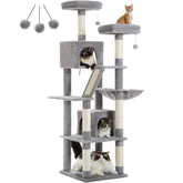 PAWZ Road 180cm Large Cat Tree for Indoor Cats, Multi-Level Cat Tower Cat Scratching Post with 2 Perches, 2 Condos, Hammock and 2 Pompoms Grey1