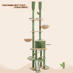 Cat Tree Floor Standing Cat Tower, Adjustable Height (85-112"), 7-Level Climbing Activity Center with Cozy Hammock, 5 Platforms and Indoor Scratching Post1