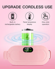 Cordless Heating Pad, Electirc Period Heating Pad for Cramps Portable Warm Belt with 3 Heat Levels and 4 Massage Modes Fast Heating Pad for Menstrual Pain Women and Girl, Pink