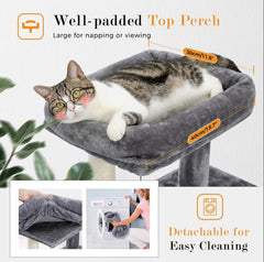 34 Inches Cat Tree Multilevel Cat Tower with Double Condos, Spacious Perch, Fully Wrapped Scratching Sisal Post and Replaceable Dangling Balls Gray1
