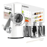 Rotary Cheese Grater Cheese Shredder - R ound Mandoline Slicer Vegetable Slicer Waln uts Grinder with Strong-Hold Suction Cup Ba se and Cleaning Brush1