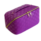 Checkered Cosmetic Bag Large Travel Makeup Bag Waterproof Big Cosmetics bag for Women Portable Handle Makeups Organizer Toiletry Purse (Large)1