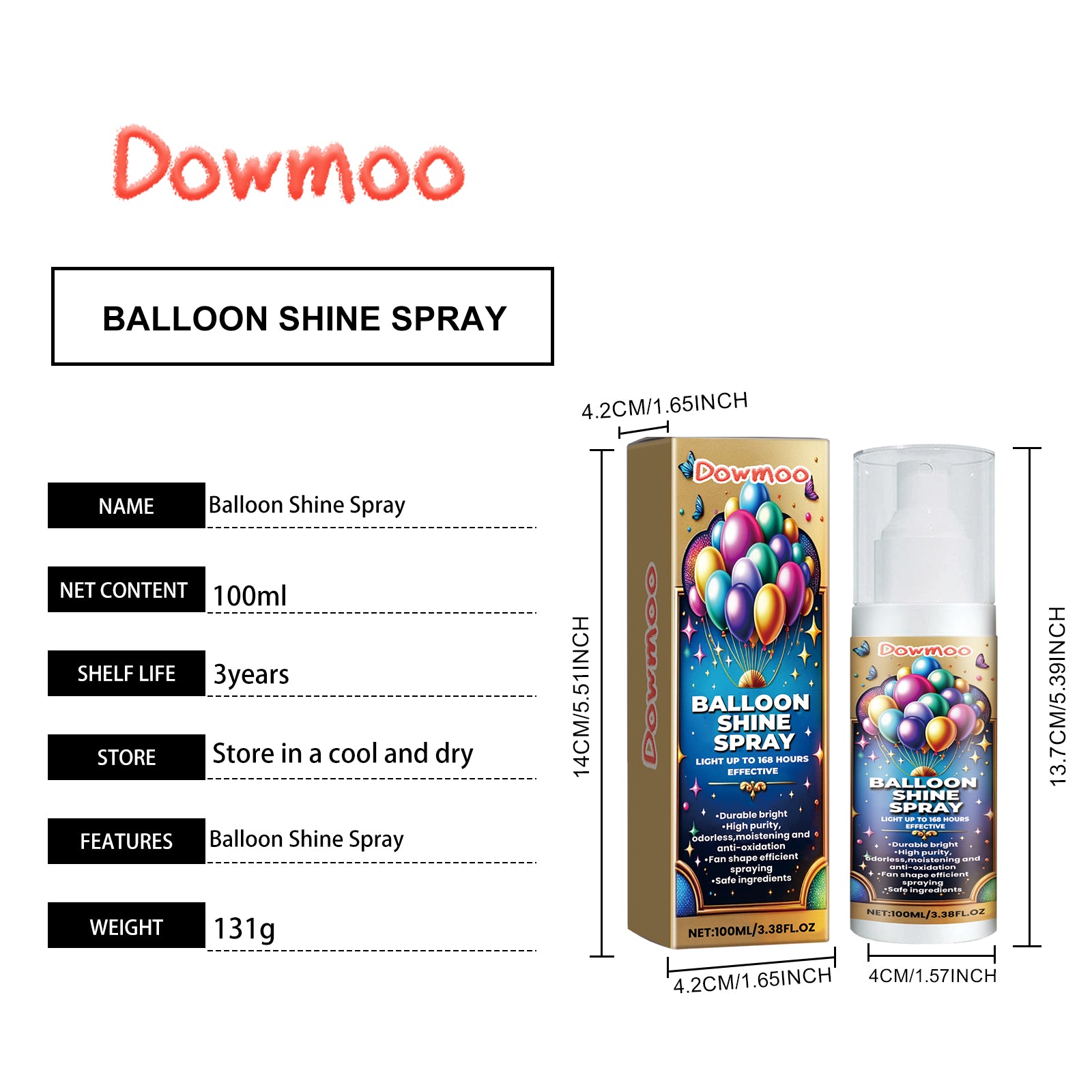 DOWMOO Balloon Gloss Spray - Enhances Atmosphere and Keeps Balloons Shiny