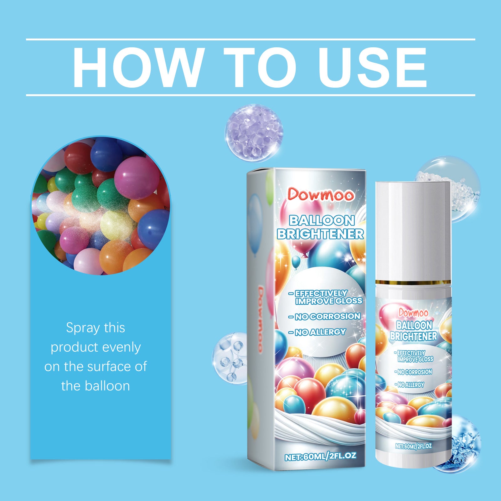 DOWMOO Balloon Brightening Spray - Preserves Balloon Texture and Glossiness