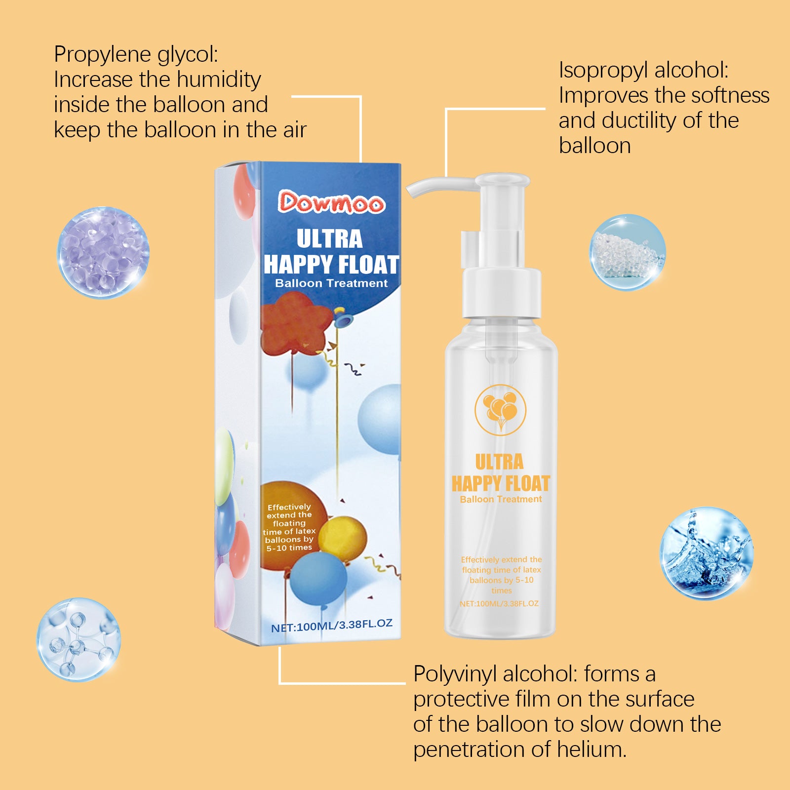 Dowmoo Helium Balloon Protection Liquid - Ensures Steady Flight and Adds Aesthetic Appeal