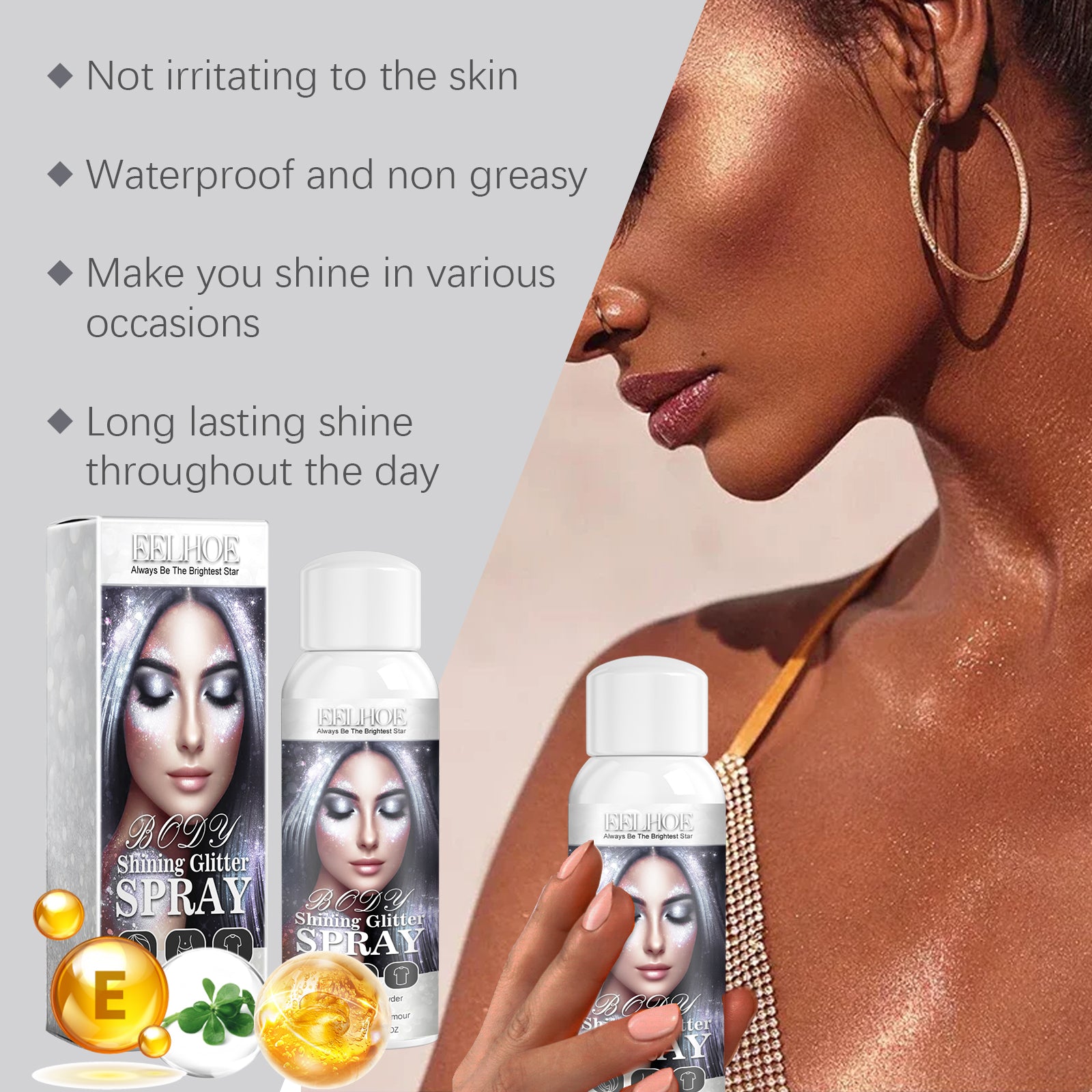 EELHOE Body Glitter Spray - Natural, Long-Lasting, and Brightening Highlight Spray