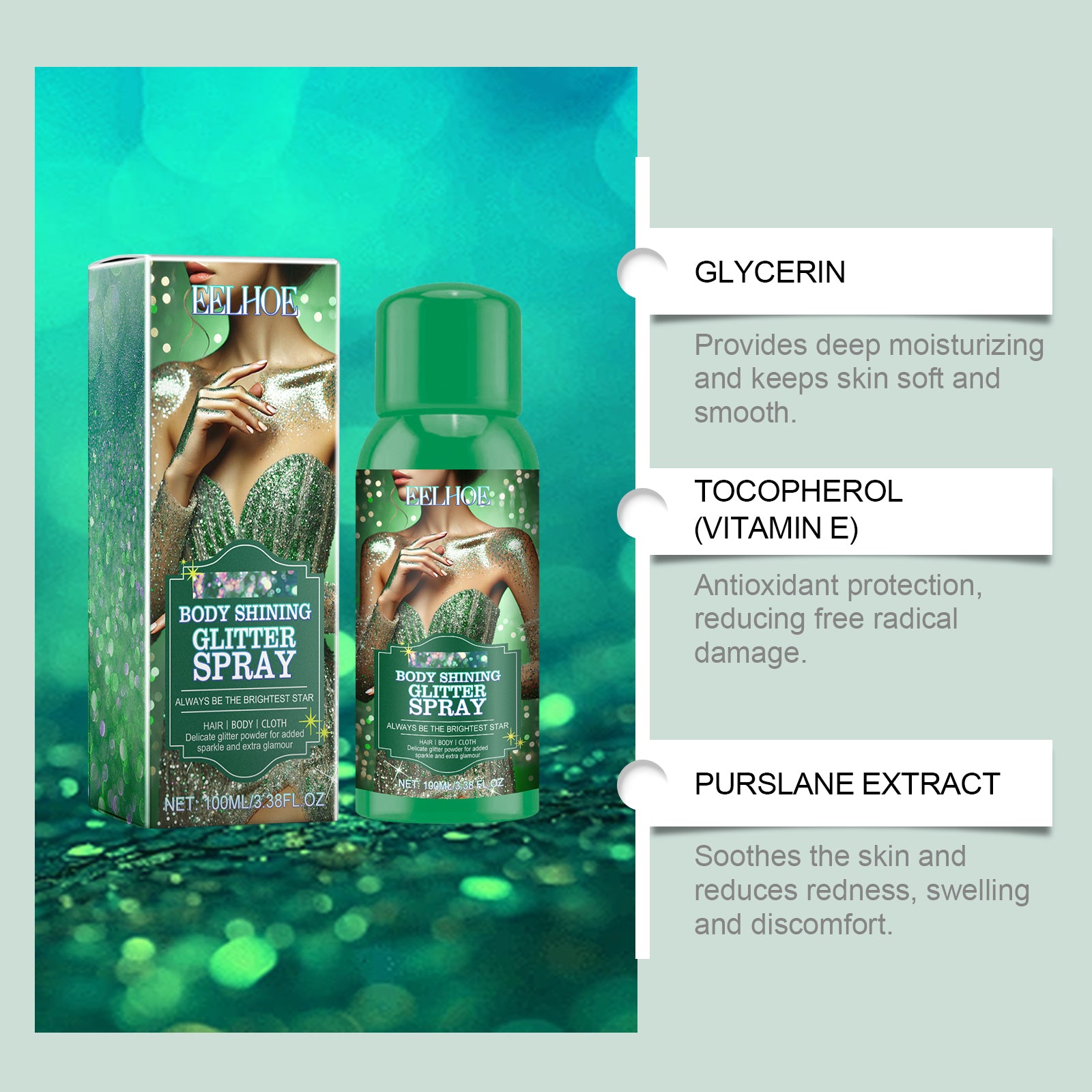 EELHOE Glitter Spray - Natural, Long-Lasting, and Brightening Highlight Spray