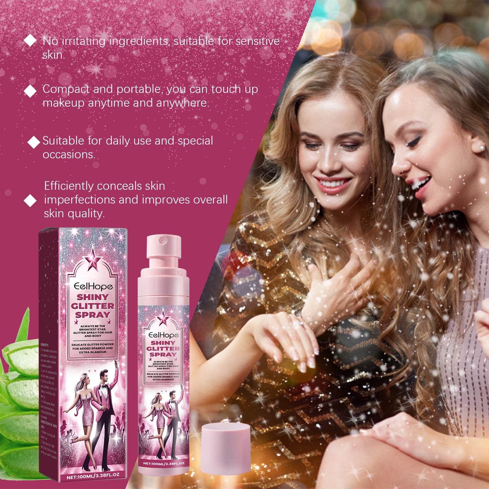 EELHOPE Stage Makeup Spray - Glittery and Highlighting Spray for Hair and Body