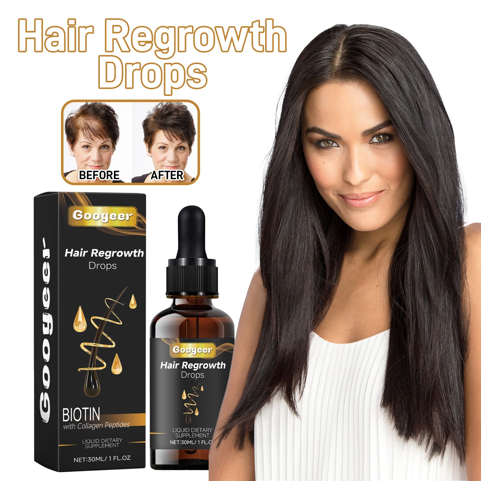 Googeer Dietary Supplement Care Drops Repair Dry Hair, Smooth Hair, Strengthen Hair Roots, Prevent Hair Loss