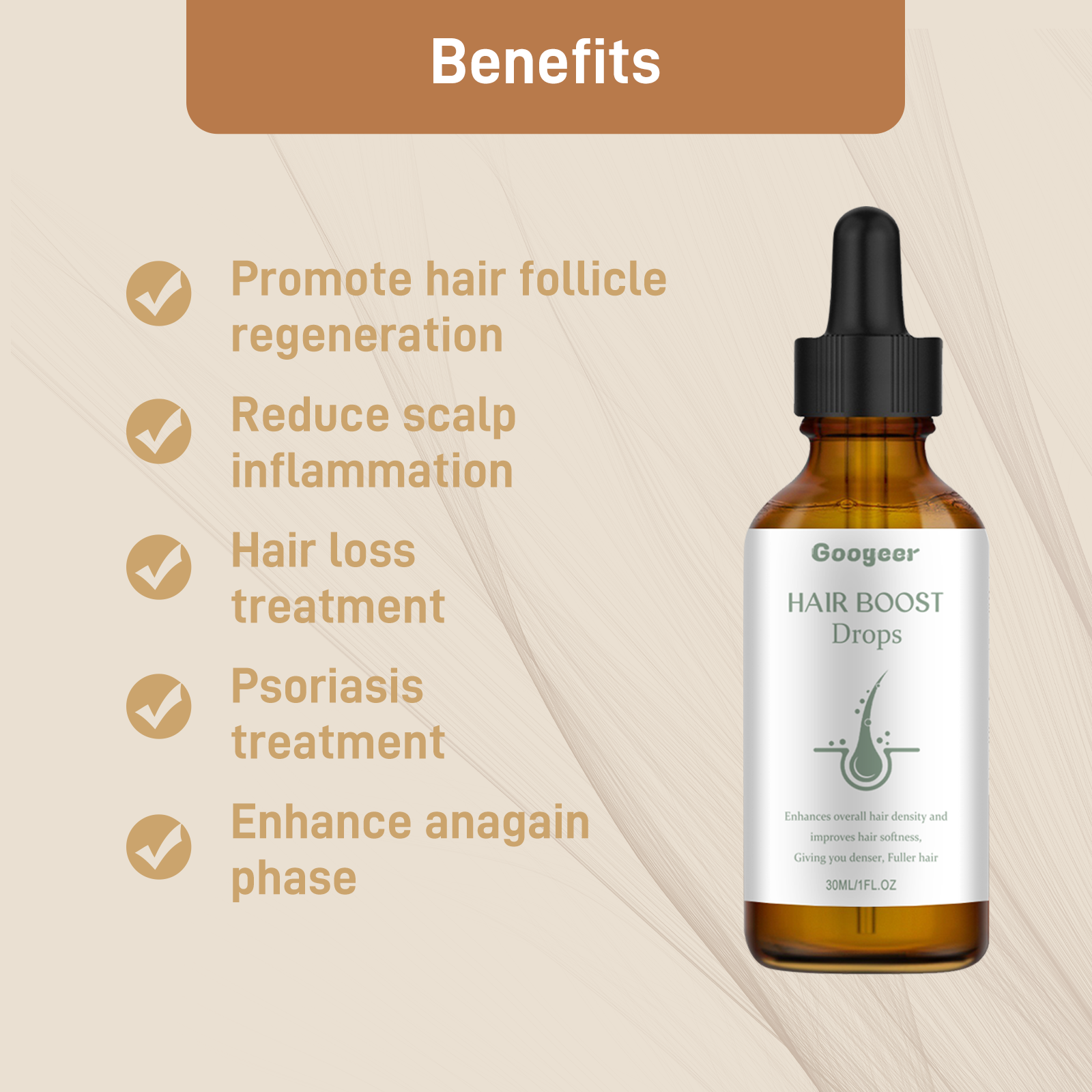 Googeer Hair Growth Dietary Drops - Nourish Roots, Prevent Hair Loss, Strengthen & Fortify Hair Care Supplement