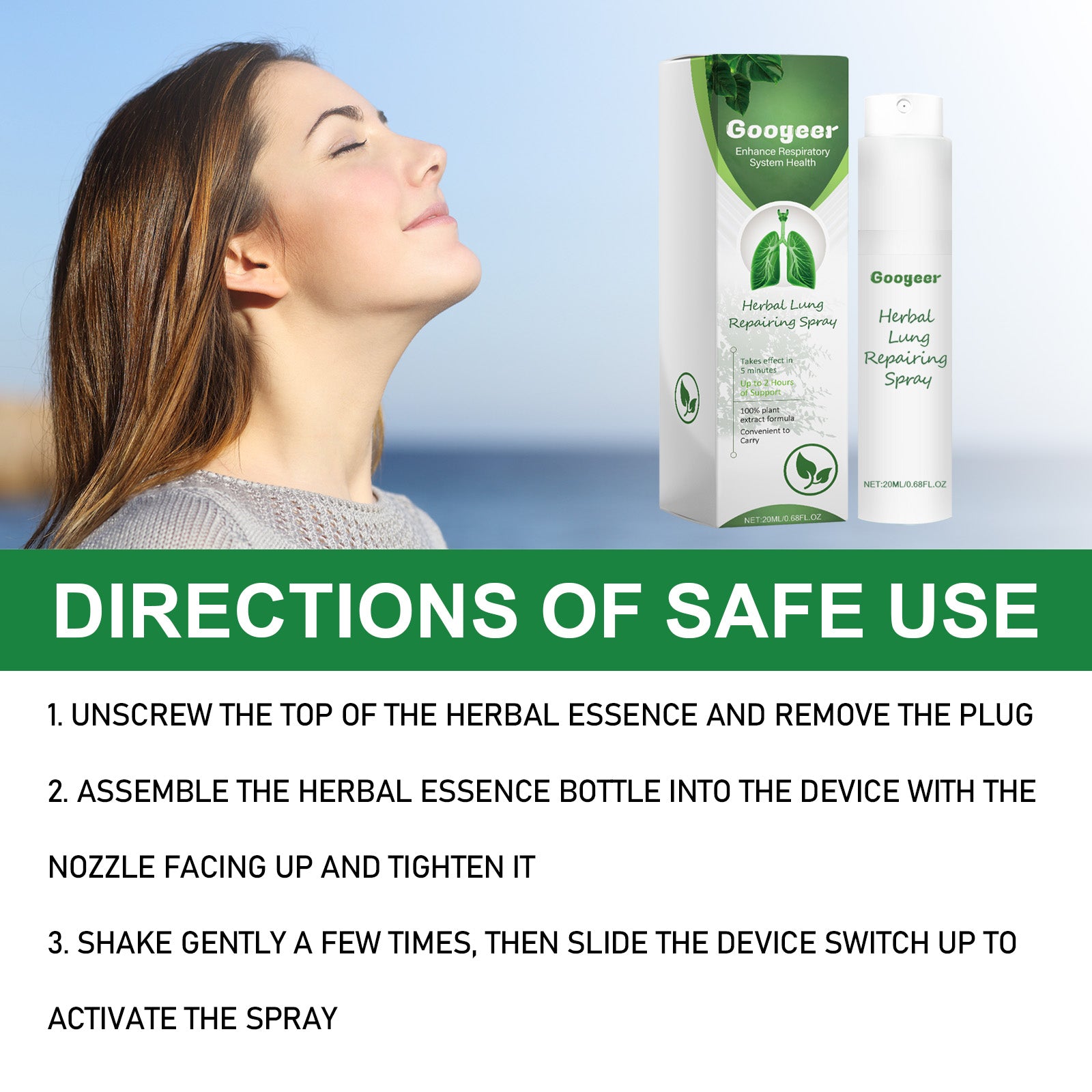 Googeer Herbal Care Spray Relieve Cough, Throat Discomfort, Respiratory Congestion Body Care Spray