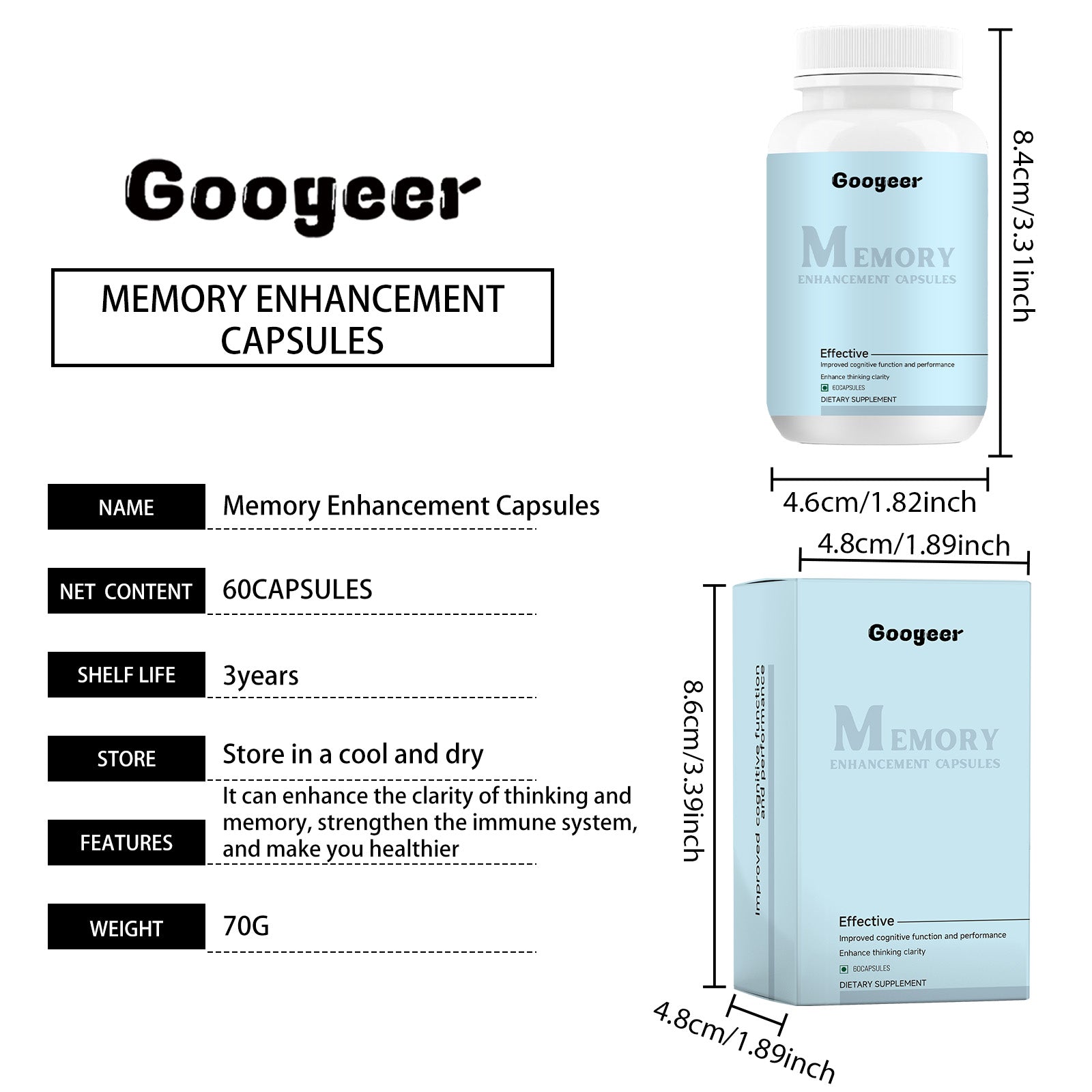 Googeer Memory Enhancement Capsules Memory Boost Capsules Body Treatment