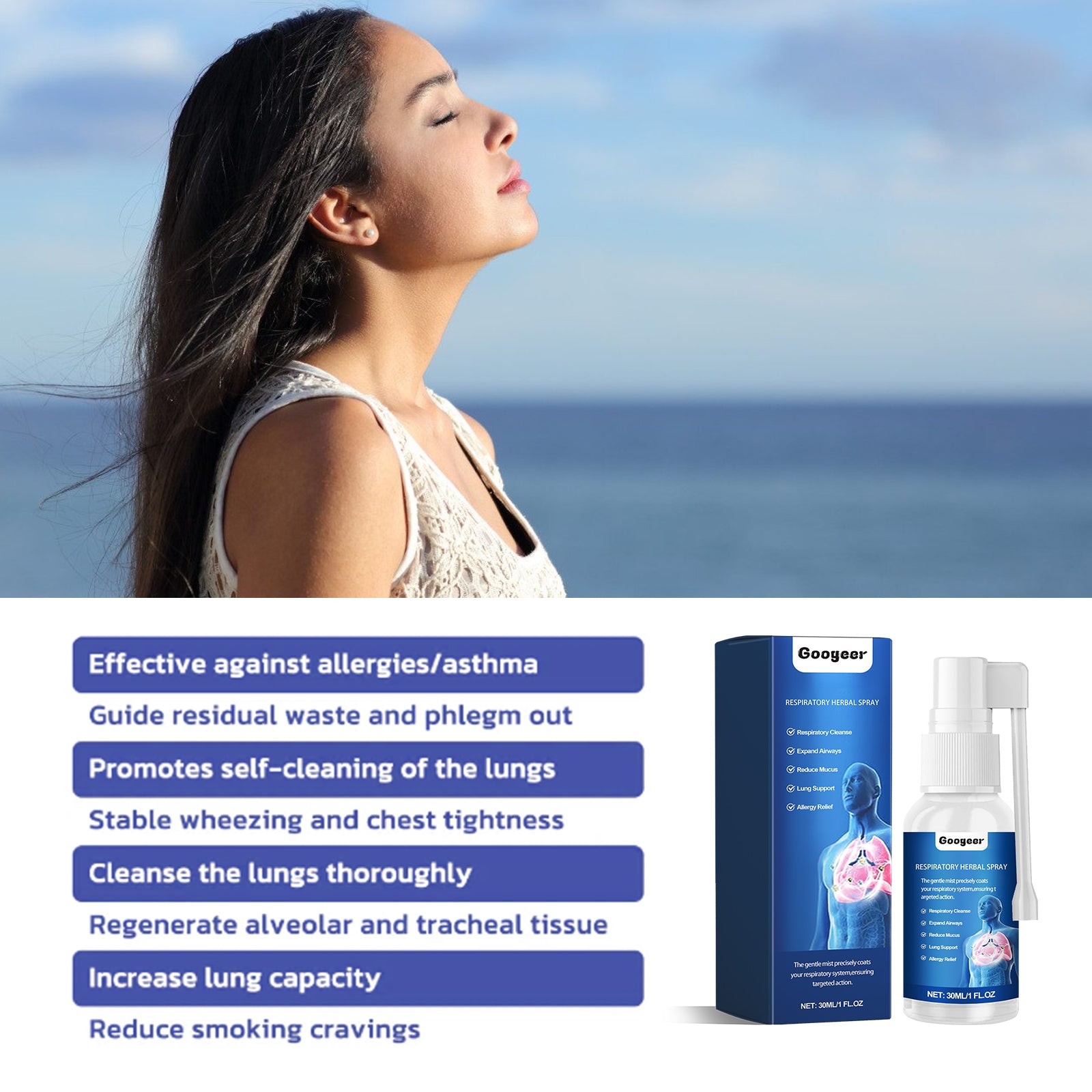 Googeer Herbal Spray Relieve Dry Throat, Cough, Phlegm, Respiratory Congestion Throat Care Spray