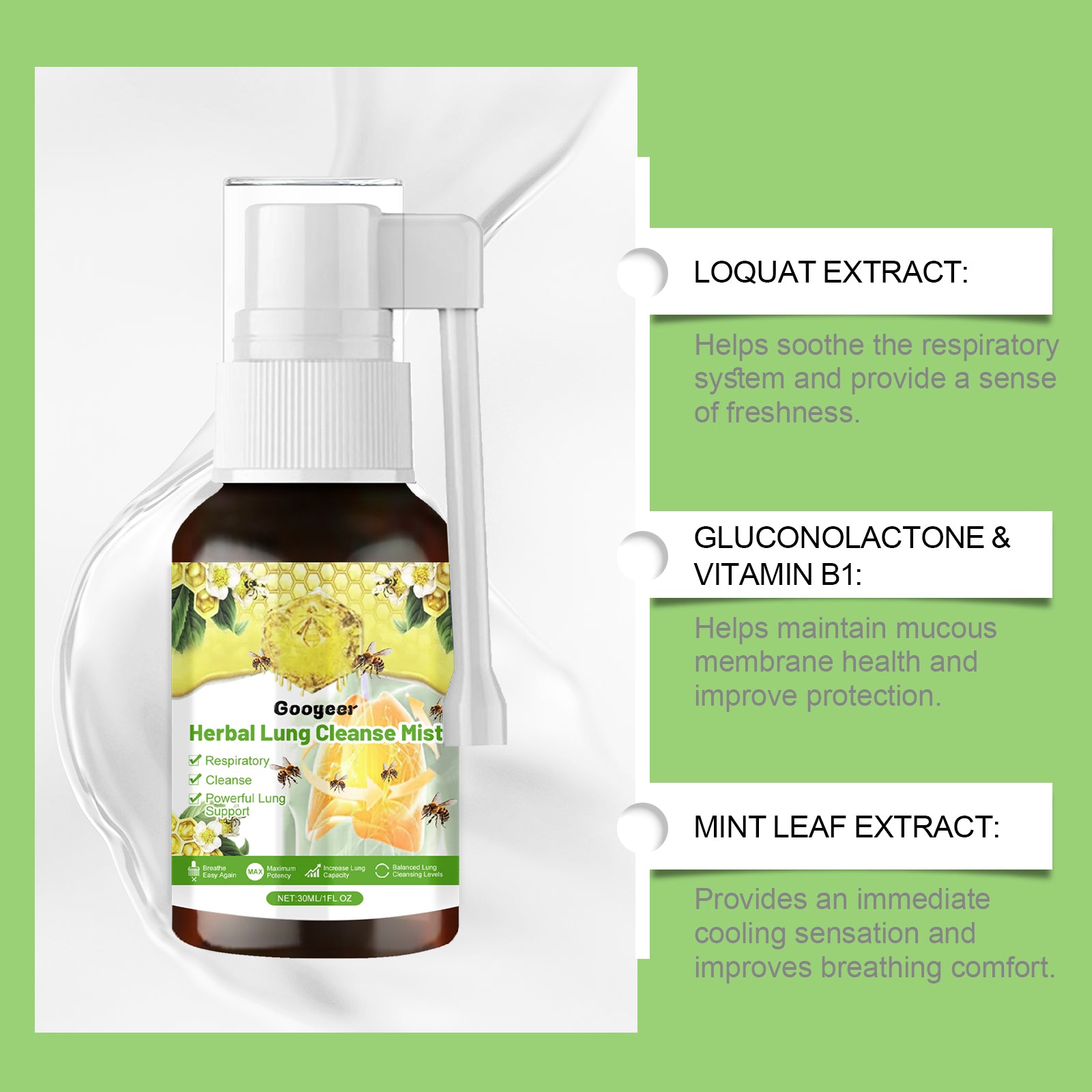 Googeer Lung Herbal Cleansing Spray (Oral) Herbal Lung Cleansing & Throat Relief Nasal Spray