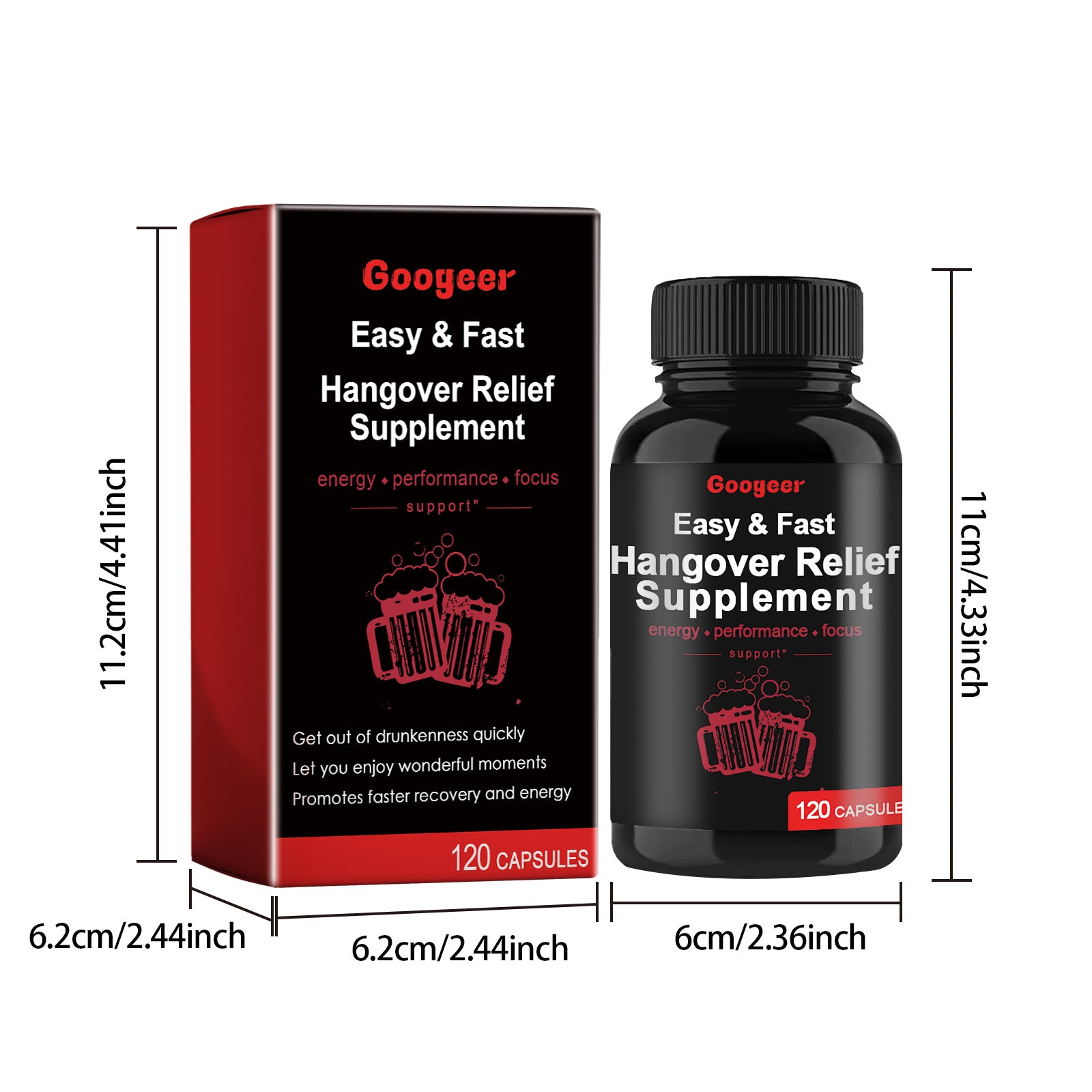 Googeer Hangover Relief Supplement Capsules Body Treatment