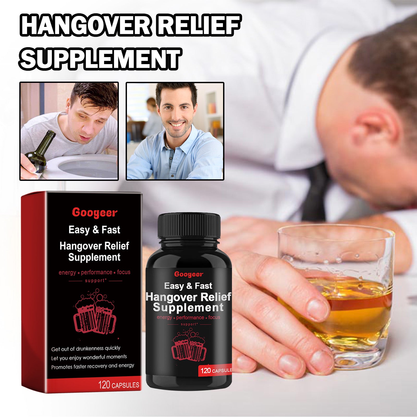 Googeer Hangover Relief Supplement Capsules Body Treatment