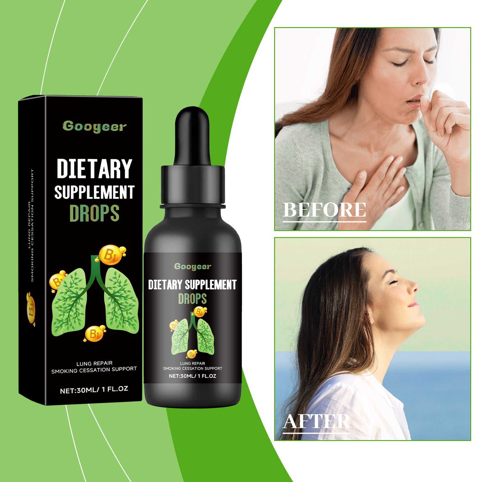 Googeer Lung Cleansing Drops Dietary Supplement for Lowering Body Treatment