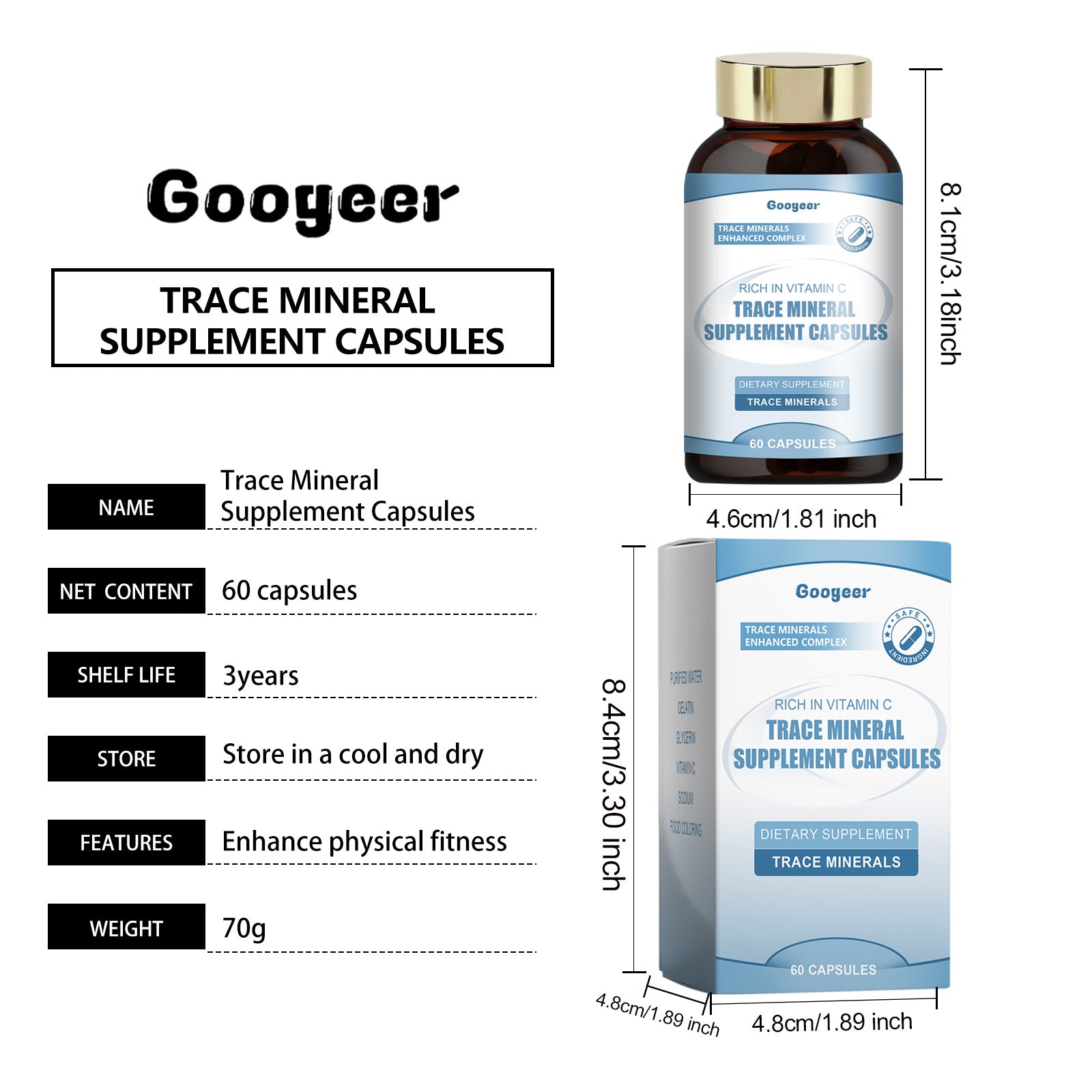 Googeer Trace Mineral Supplement Capsules Micro-Mineral Supplement Capsules Body Treatment