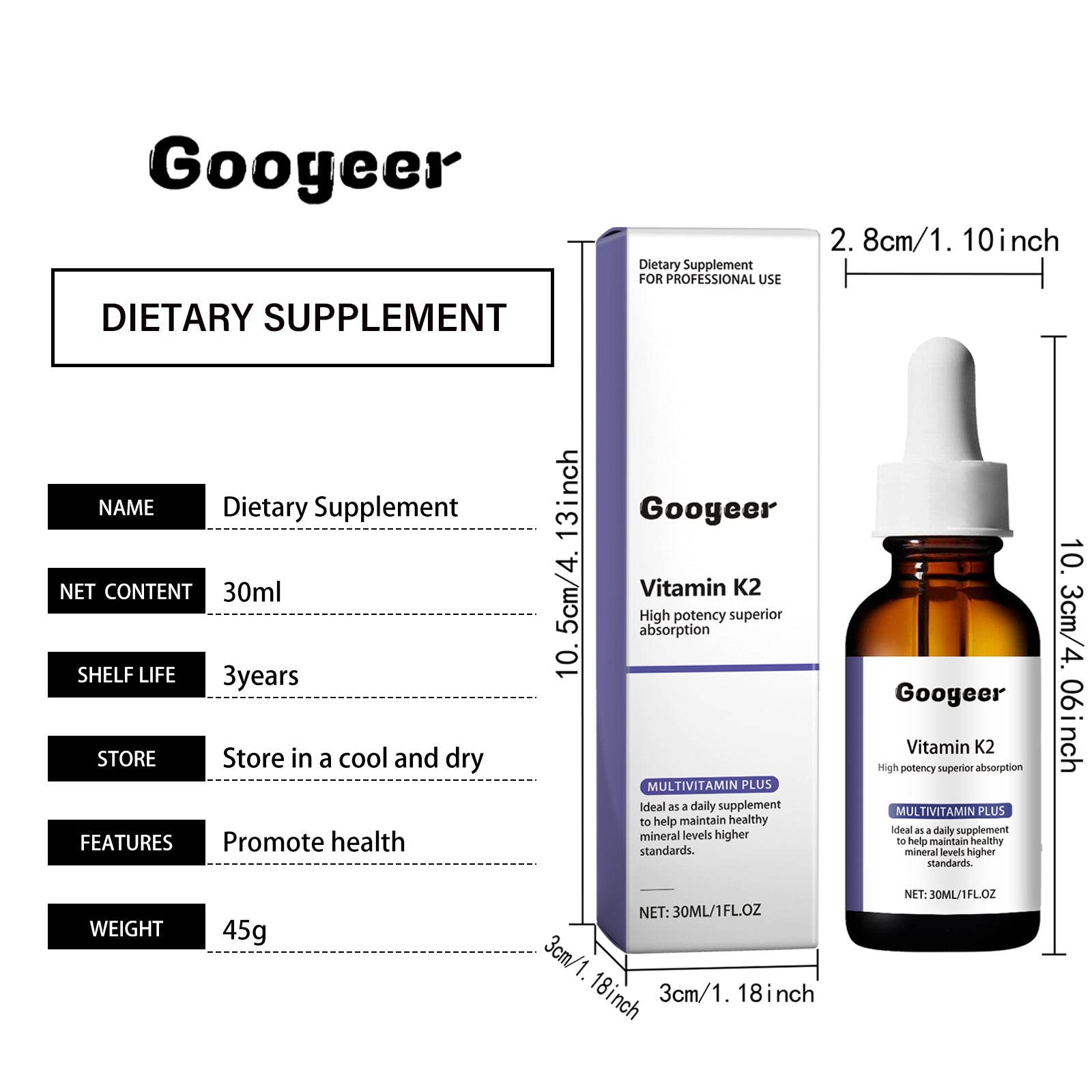 Googeer Vitamin K2 Nutrition Drops Support Bone Health Dietary Supplement Drops