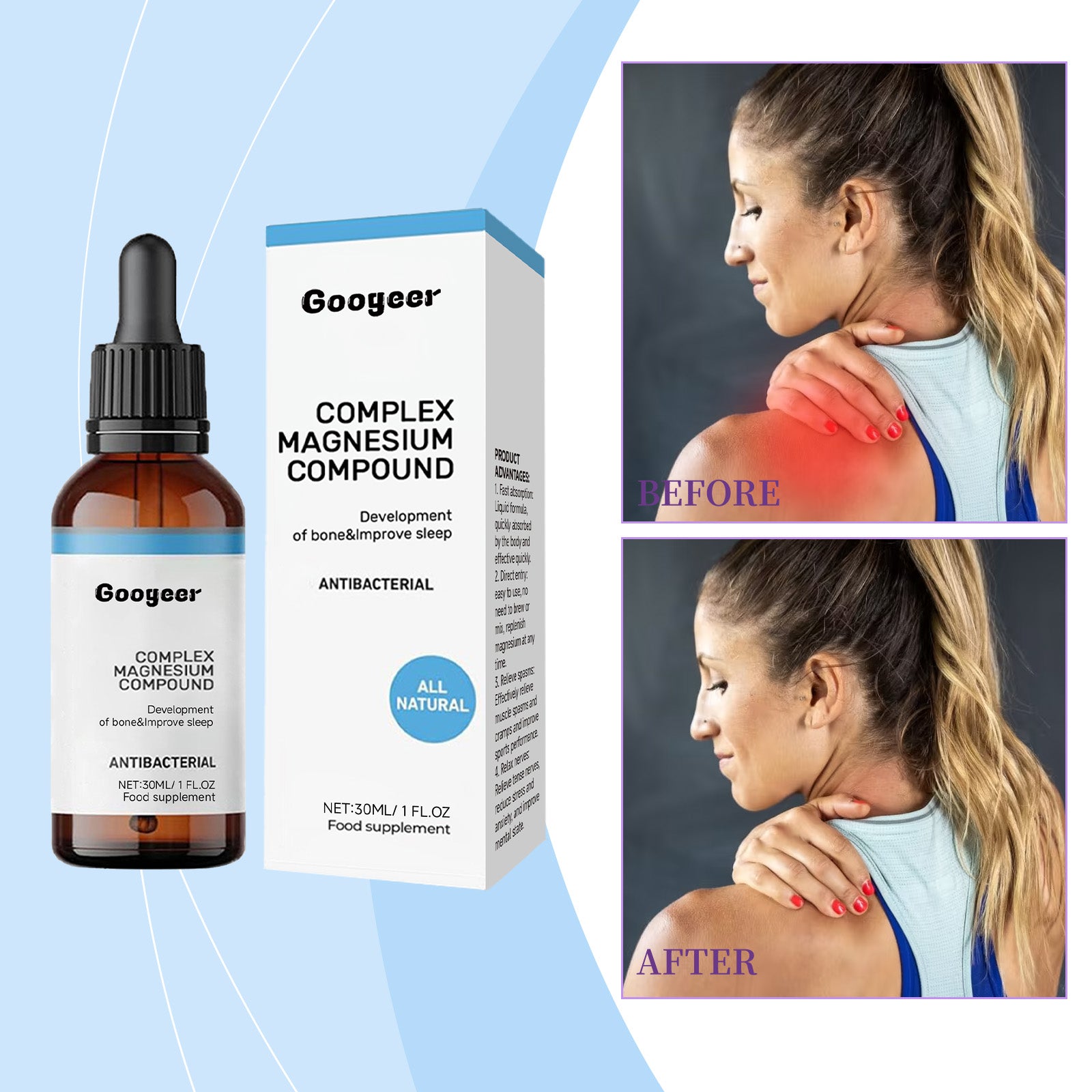 Googeer Magnesium Supplement Drops Support Muscle & Nervous Function, Relieve Fatigue