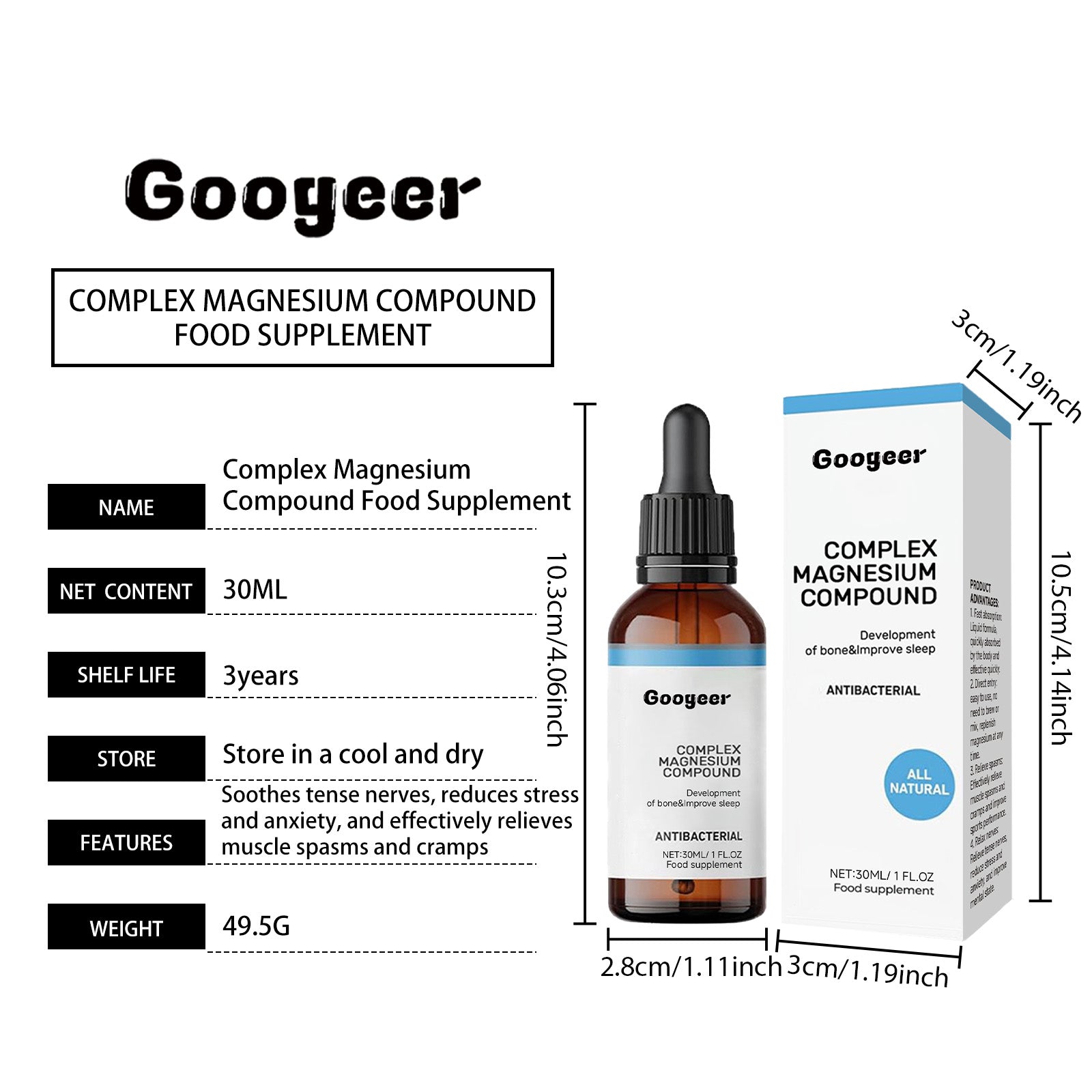 Googeer Magnesium Supplement Drops Support Muscle & Nervous Function, Relieve Fatigue