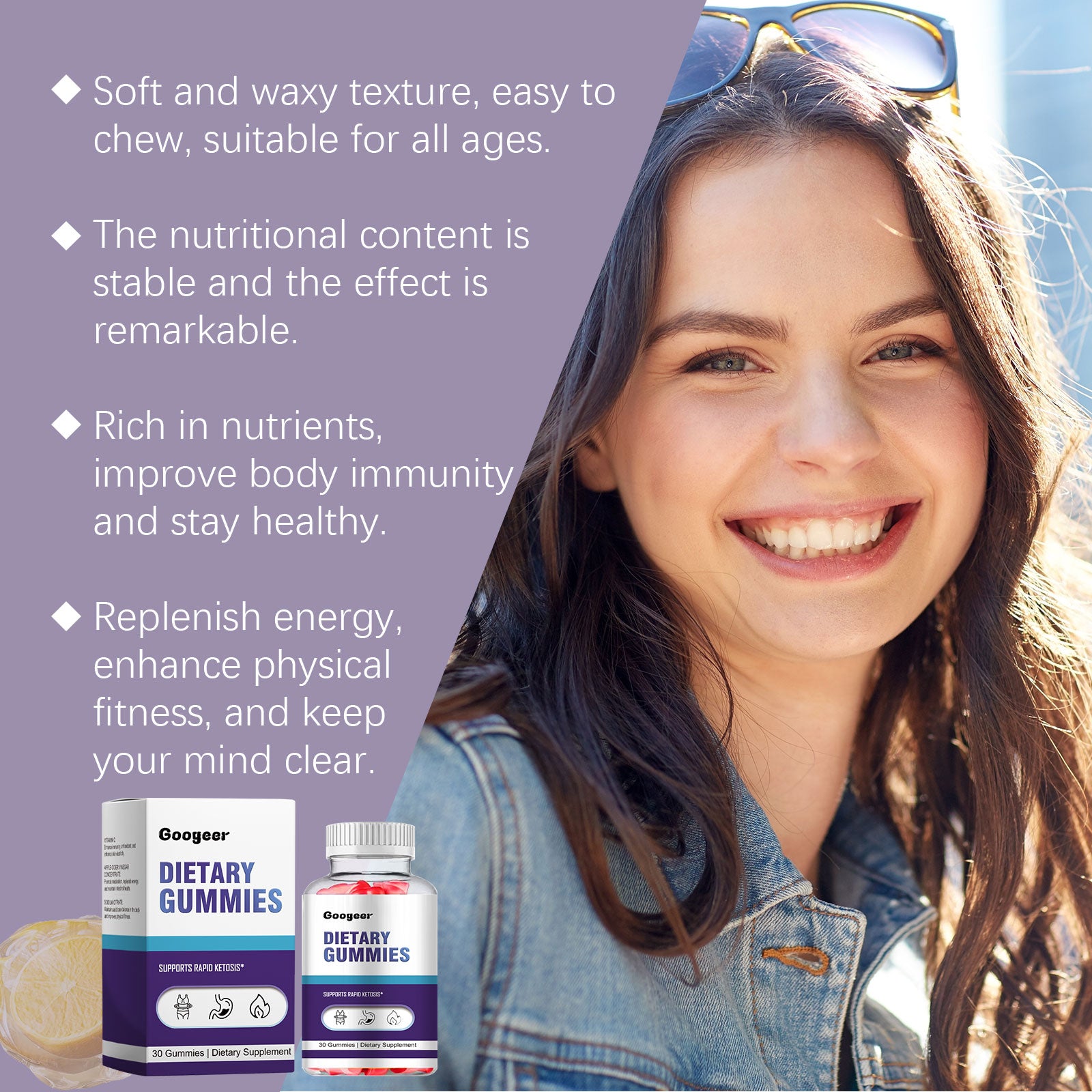 Googeer Apple Cider Vinegar Dietary Supplement Gummies Vitamin Supplement, Immune Boost, Apple Cider Vinegar Taste