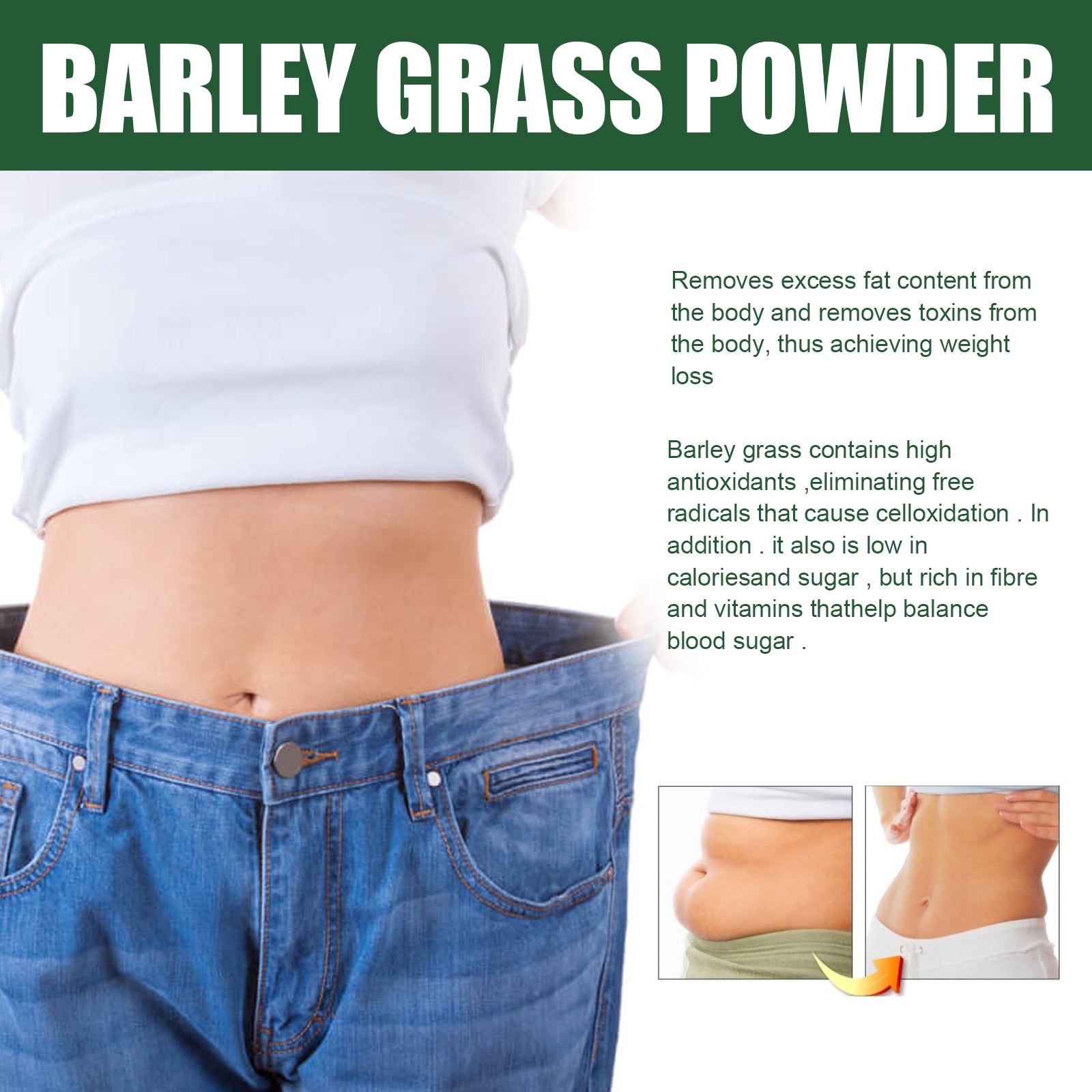 Googeer Barley Powder - Body Tightening, Reduce Belly Fat, Tone Thighs, Body Sculpting Barley Grass Powder
