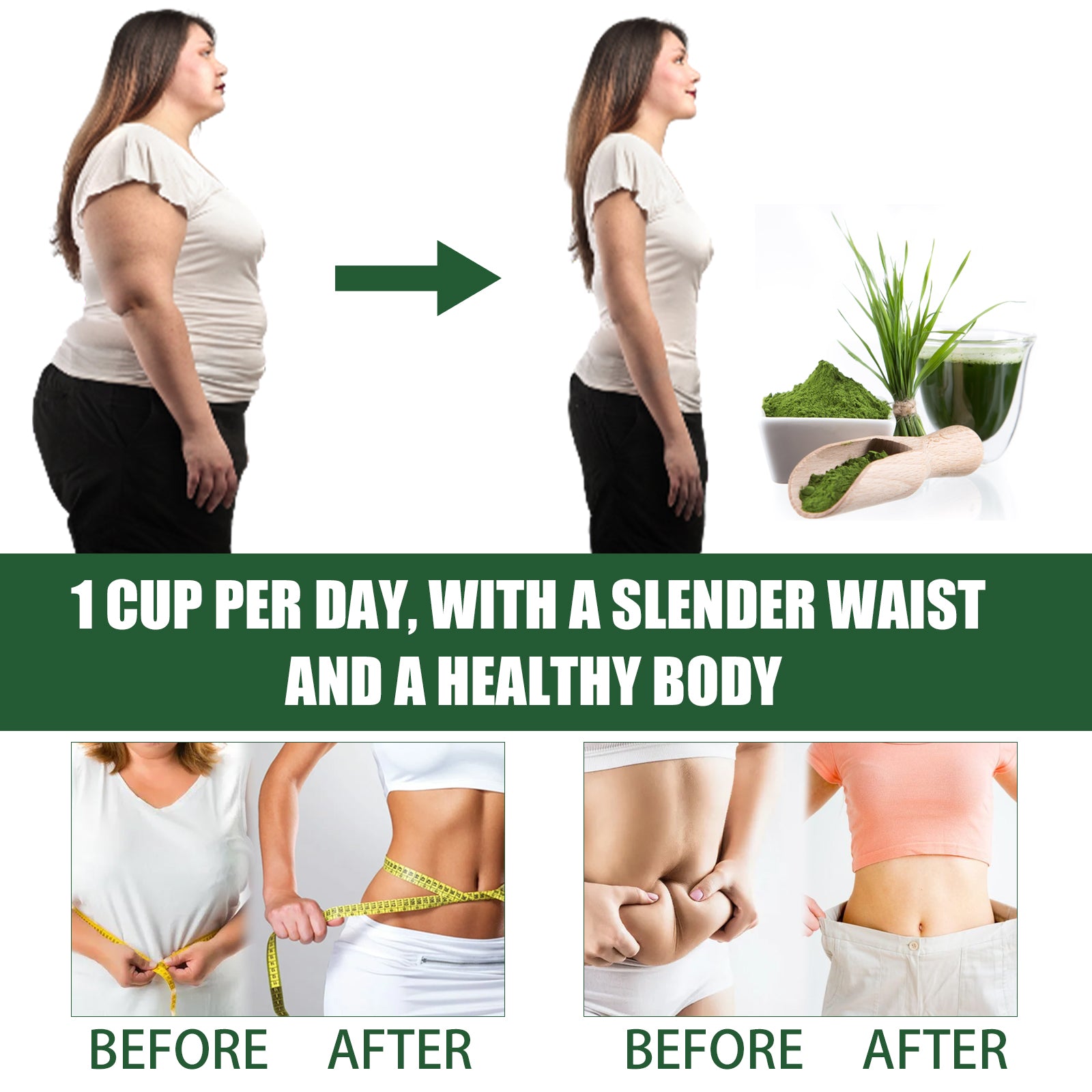 Googeer Barley Powder - Body Tightening, Reduce Belly Fat, Tone Thighs, Body Sculpting Barley Grass Powder