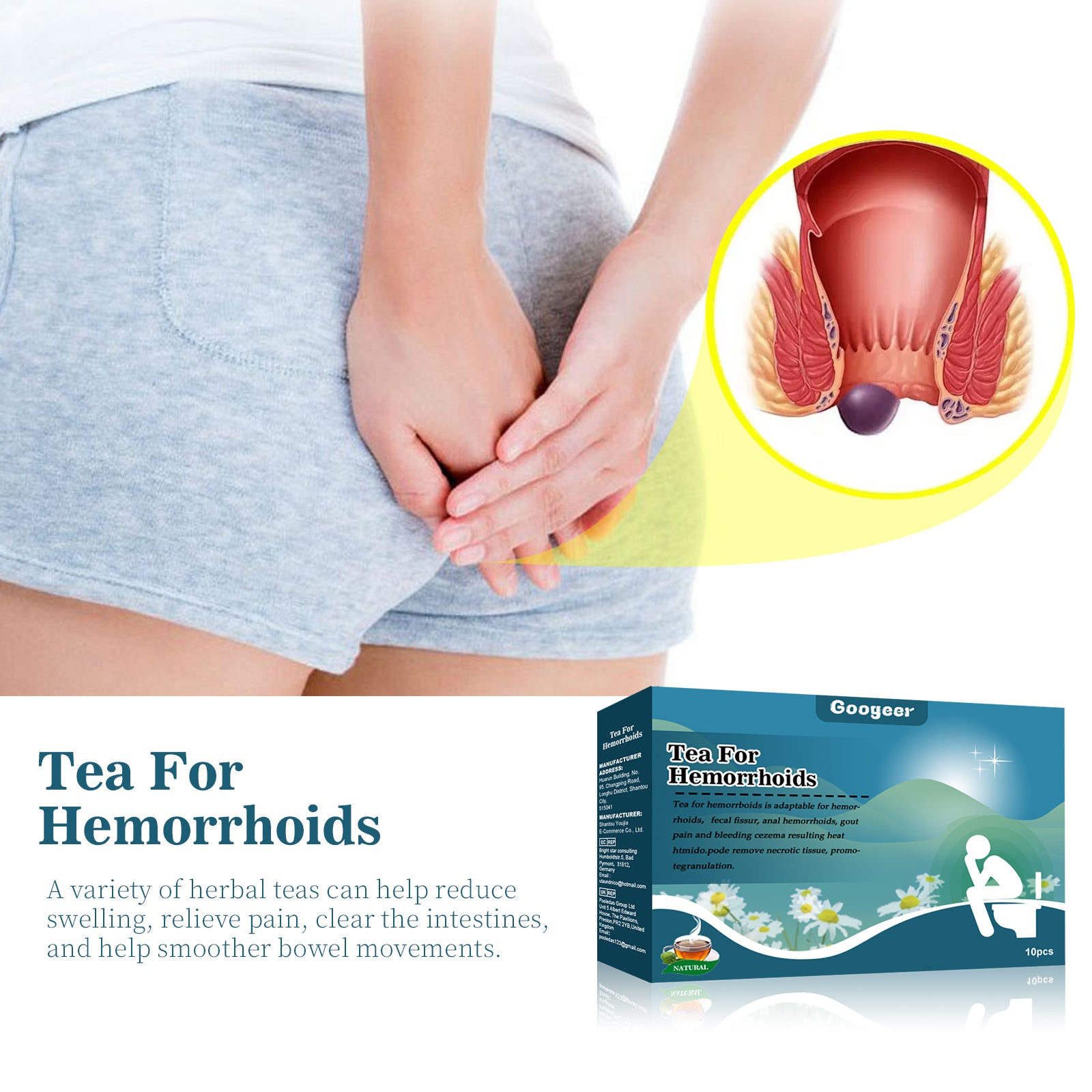 Googeer Hemorrhoid Tea Bags - Relieve Anal Itching, Reduce Swelling, Alleviate Hemorrhoids, Body Care Tea Bags