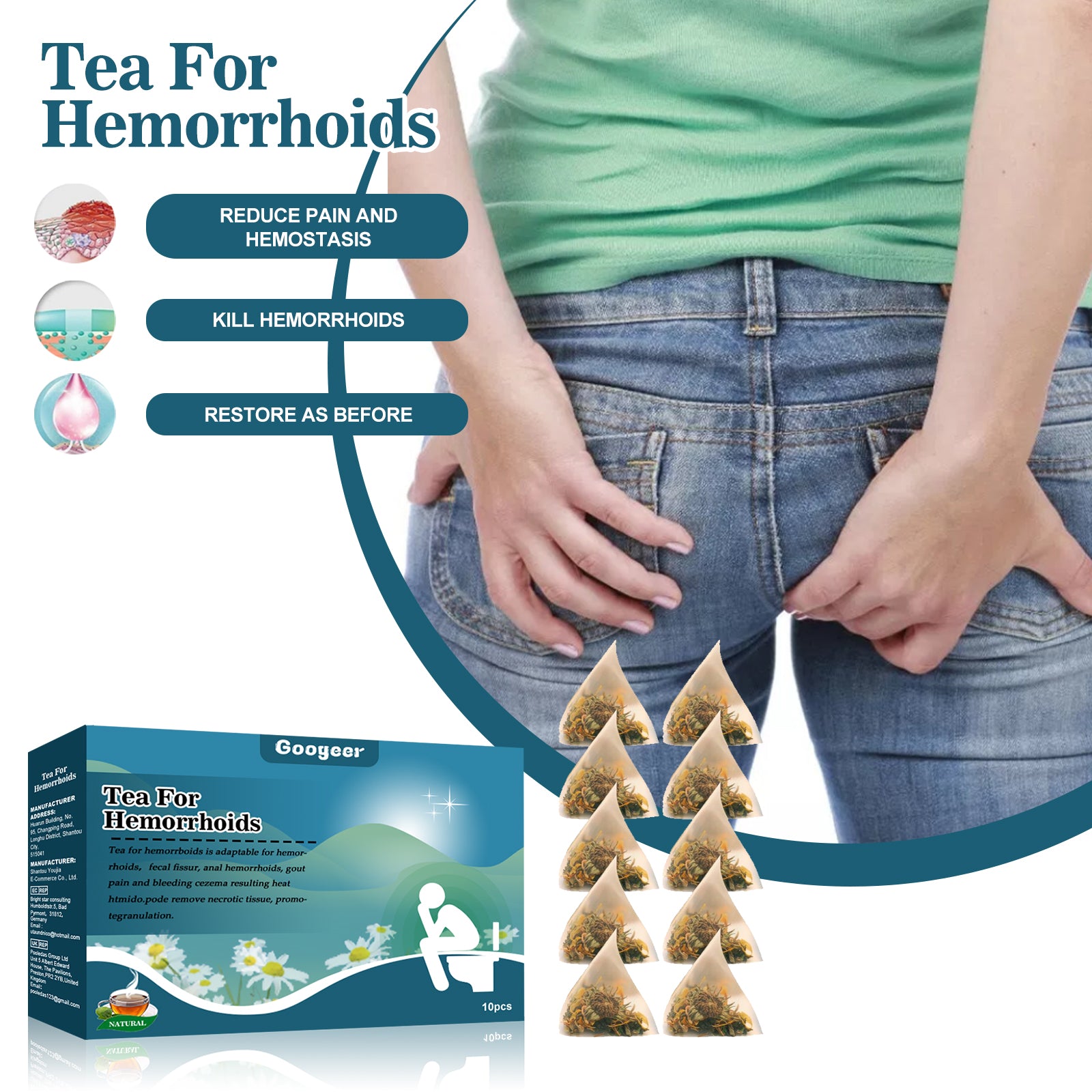 Googeer Hemorrhoid Tea Bags - Relieve Anal Itching, Reduce Swelling, Alleviate Hemorrhoids, Body Care Tea Bags