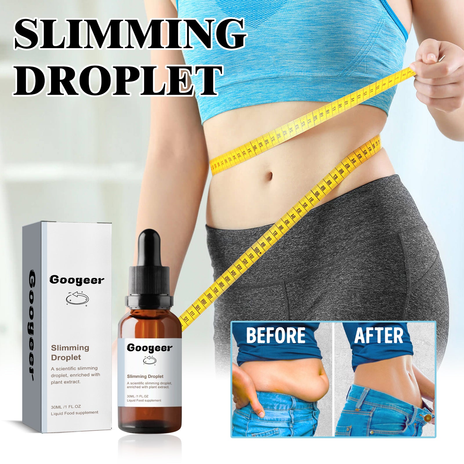 Googeer Body Shaping Drops - Tighten Skin, Reduce Abdominal Fat, Shape Waist & Body, Oral Fitness Drops