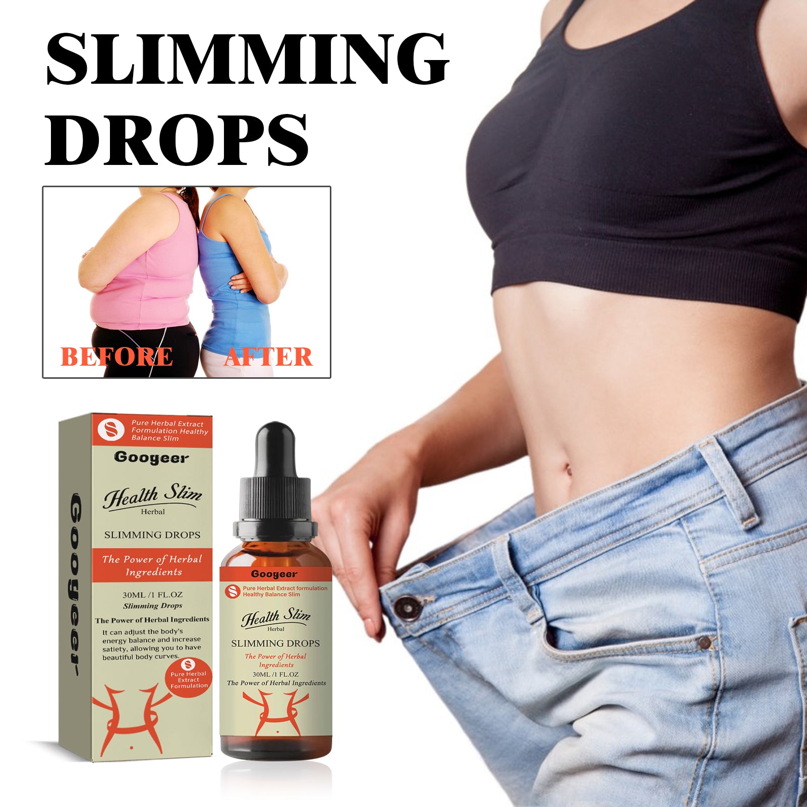 Googeer Fat Reduction & Body Shaping Drops - Tighten Body, Arm, Abdominal Fat, Leg Muscle Toning Oral Drops