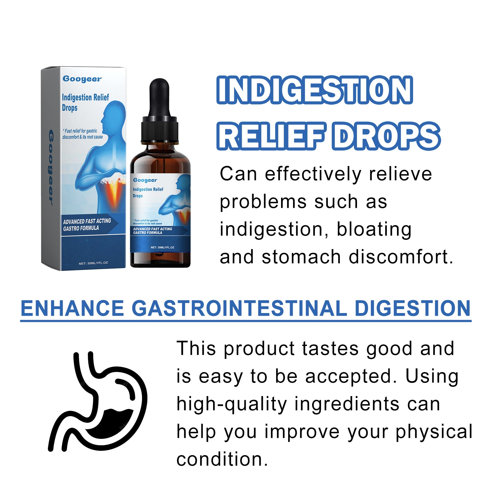 Googeer Body Care Drops Relieve Stomach Discomfort, Indigestion, Bloating, Oral Care Drops