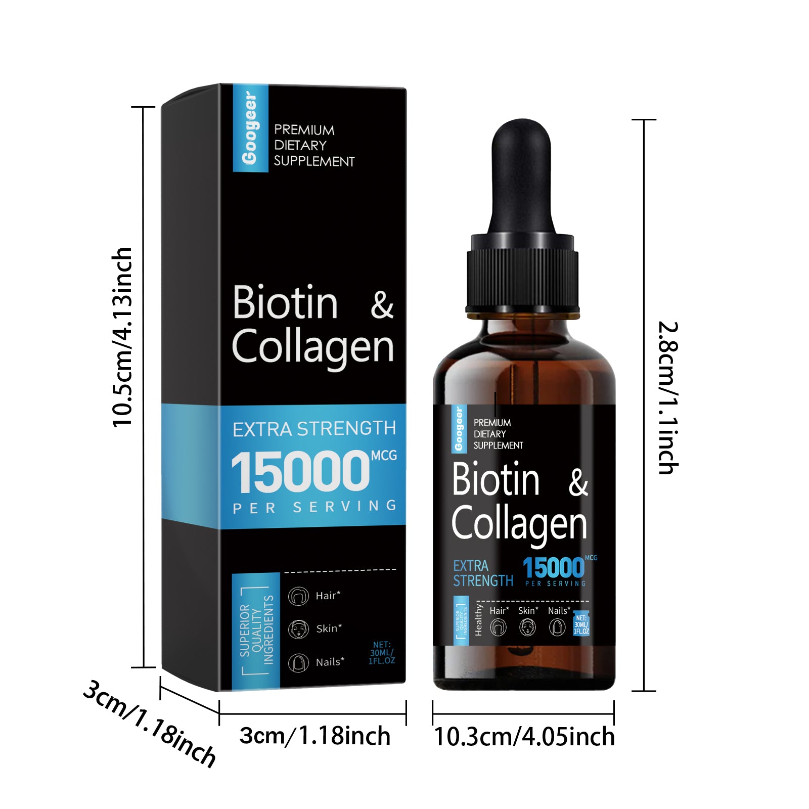 Googeer Dietary Supplement Drops Lighten Fine Lines, Wrinkles, Nourish Hair, Repair Nails, Thicken & Brighten Nails