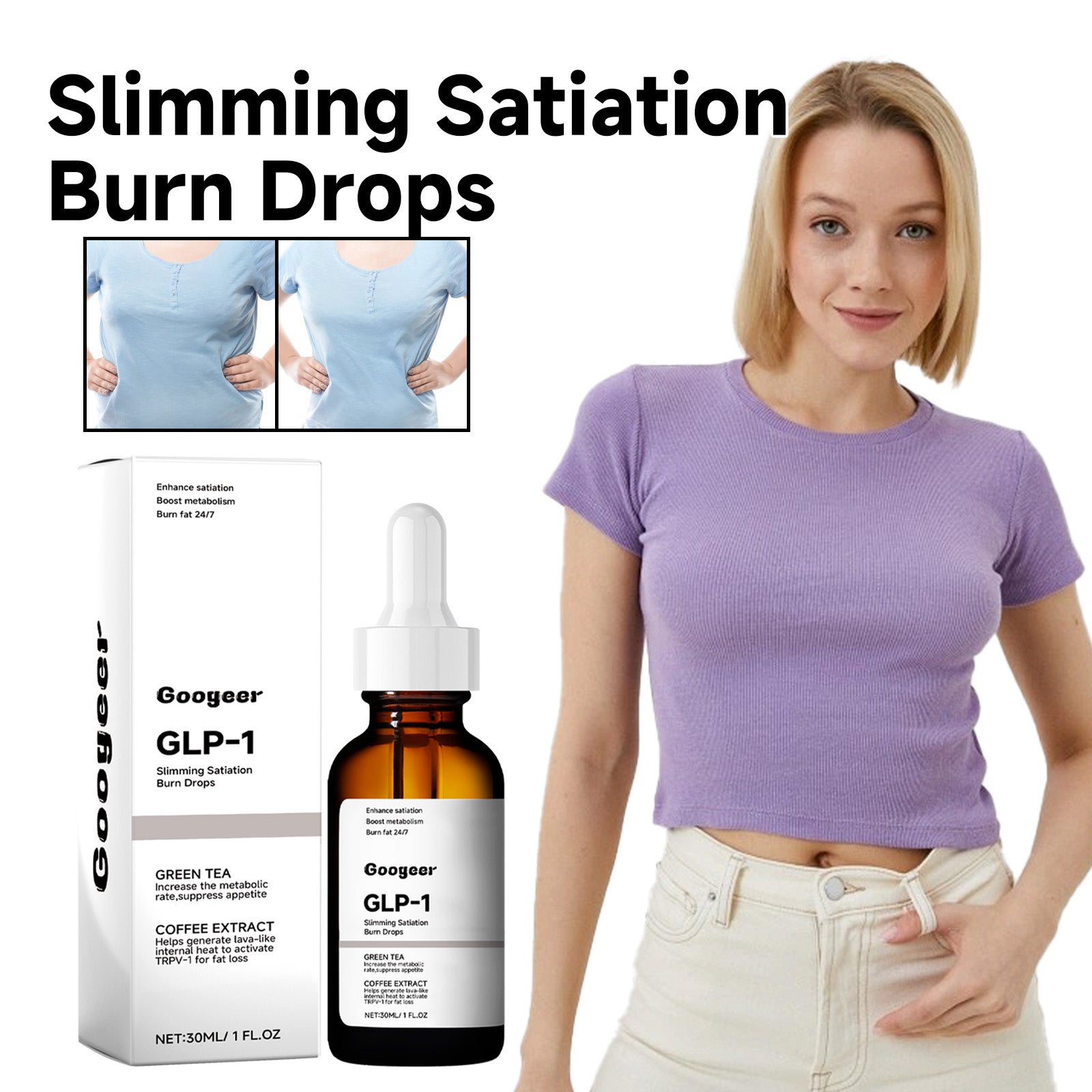 Googeer Dietary Supplement Shaping Drops Relieve Anxiety, Body Shaping, Beautiful Waist, Tighten Skin, Body Care